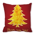 Red Christmas pillow cover with golden geometric tree and Happy New Year print - Red Geometric Christmas Tree New Year Style (4882101206984)