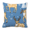 Weihnachtlicher Kissenbezug mit Rentier und Schneeflocken in Himmelblau aus Pfirsichhaut - 45x45 cm / Himmelblau Rentier Schneeflocke Kiefer (32)