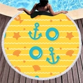 Yellow nautical round beach towel with white tassels and ocean anchors print - Yellow Ocean Anchor (3)