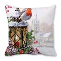 Winter snow scene pillowcase with red robin bird on vintage lantern and church print - Robin on Lantern Style (17)