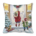 Detailed texture of peach skin fabric cushion cover with Christmas winter scene illustration - Children Knocking and Christmas Tree Style (27)