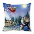 Federa natalizia in pelle di pesca con stampa di renne e Babbo Natale sulla neve - 45*45cm / Stile Elementi Natalizi Classici Dipinti (38)