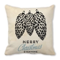 Square peach skin pillowcase with black sketch pine cones and Merry Christmas text - Hand-Drawn Pine Cone Vintage Off-White (12)