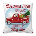 Housse de coussin de Noël avec camion rouge vintage et sapin sur tissu peau de pêche - Modèle d'Arbre de Noël et Camionnette Bleue sur Fond Blanc (31) / 45x45cm