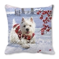 Close-up of a Westie dog pattern with a red scarf on a winter snow pillowcase cover - Westie with Tartan Scarf Style (36)