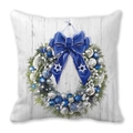Detail of Hanukkah wreath pillow cover with blue bow and Star of David on wood texture - Hanukkah Wreath with Blue Bow Style (35)