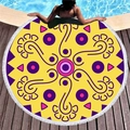 Gelbes Mandala-Strandtuch in runder Form mit weißen Fransen und lila Mustern - Mandala Geometrisches Muster 7 (4710202293332)