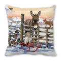 Detailed view of square pillowcase with winter oil painting dog and donkey print - Donkey and Sled Puppies Scene Style (34)