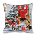 Detail of Christmas pillow cover featuring various dog breeds in a festive snowy scene - Christmas Famous Dogs Collection Style (28)
