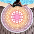 Asciugamano da spiaggia rotondo mandala con sfumatura rosso-arancio e frange bianche - Stile Mandala Sfumato Rosso Arancione Viola (5)