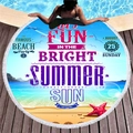 Round beach towel with white tassels featuring summer starfish and wave prints - Blue Ocean Theme SUMMER Print (7)