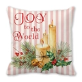 Christmas peach skin pillowcase with JOY to the World text and candle illustration - Pink White Stripe Candle Joy to the World