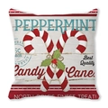 Vintage Christmas peppermint candy cane peach skin pillowcase with holly berry design - Standard Square (45*45cm) / Red White Candy Cane Retro Wood Grain Style (17)