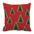 Christmas cushion cover with green trees on red background and white polka dots - Christmas Red Forest Green Style (36)