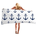 Thick microfiber beach towel with blue anchor pattern for seaside vacation use - Dark Blue Anchor Pattern / 150x75cm