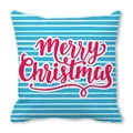 Housse de coussin de Noël à rayures bleues et blanches avec texte Merry Christmas rouge - Modèle de Vœux avec Mot Rouge sur Fond Rayé Bleu et Blanc (32) / 45x45cm