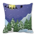 Christmas pillowcase featuring Santa and reindeer sleigh flying over a snowy night - Sleigh Over Snow Mountains (13)