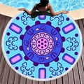 Rundes Mandala-Strandtuch mit weißen Fransen in Himmelblau und lila Geometriemuster - Mandala Geometrisches Muster 8 (4710202293333)