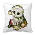 Federa natalizia bianca con un simpatico gatto cartone e un cappello verde festivo - 45x45 cm / Gatto con Palla di Natale (Stile 1)