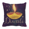 Purple Diwali pillow case with golden Diya lamp and Happy Diwali printed text - Purple Gold Diya Lamp Diwali Style (4882101206989)