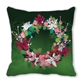 Dark green Christmas wreath pillowcase in peach skin velvet with festive floral pattern - Dark Green Multicolor Christmas Wreath
