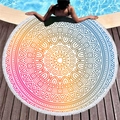 Asciugamano rotondo da spiaggia mandala con nappe bianche e gradiente di colori vivaci - Stile Mandala Giallo Rosso Blu (6)