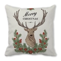 Housse de coussin de Noël avec renne, branches de sapin et texte Merry Christmas - 45x45cm / Tête de Renne Simple (12)
