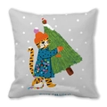 Détail de la housse de coussin de Noël avec tigre, sapin et texte Merry Christmas - 45x45cm / Tigre avec Sapin (40)