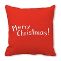 Housse de coussin rouge de Noël avec texte blanc Merry Christmas en tissu peau de pêche - Modèle de Vœux Manuscrits Blancs sur Rouge Vif (35) / 45x45cm