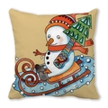 Détail de l'imprimé aquarelle bonhomme de neige sur la taie d'oreiller de Noël - 45x45cm / Bonhomme de Neige en Traîneau (21)