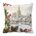 Winter snowman and church oil painting style Christmas pillowcase in peach skin velvet - Snowman and Church in Snow Style (12)