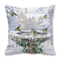 Winter snow scene pillowcase featuring birds on a feeder with Christmas tree and building - Blue Tit and Christmas Tree Church Style (18)
