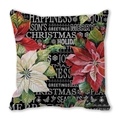 Green plant floral pillowcase with red poinsettia and Merry Christmas text on black - Black Background Red White Realistic Poinsettia