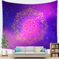 Mandala Wandteppich mit goldenem Blumenmuster auf lila Sternenhimmel Galaxie Hintergrund - Böhmischer Mystik-Stil (5)