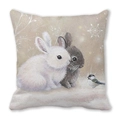 Macro detail of the soft texture and festive winter rabbit illustration on pillow cover - Snuggling Rabbits Style (12)