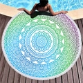 Asciugamano mare rotondo mandala con nappe bianche in sfumature blu e viola - Stile Mandala Ciano Viola (7)