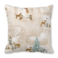 Detailed view of the Christmas cushion cover featuring snowman and deer print pattern - Christmas Tree and Animal Collection Style (14)