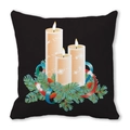Taie d'oreiller de Noël avec motif bougie et aiguilles de pin sur tissu peau de pêche - Modèle de Ruban et Aiguille de Pin avec Bougie Allumée sur Fond Noir (37) / 45x45cm