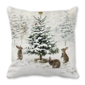 Close-up of Christmas reindeer pillowcase featuring snowy forest and rabbits print - Christmas Tree and Rabbit Style (5)