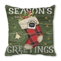 Funda de cojín navideña con calcetín de cuadros verdes y Season's Greetings - Cuadrado Estándar / Estilo Calcetín de Navidad Verde Oscuro Retro (4)