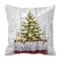 Detailed macro view of a Christmas pillowcase featuring a choir scene on white peach skin fabric - Snowy Night Choir Style (37)