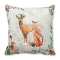 Linen Christmas pillow case featuring watercolor forest animals like deer and fox - Forest Animals Illustration Style (16)