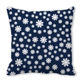 Dettaglio del tessuto pelle di pesca con stampe a fiocco di neve bianche su federa blu - 45x45 cm / Stile 28 - Fiocchi di Neve Densi Blu Scuro