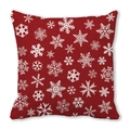 Dettaglio della fodera per cuscino natalizia rossa con fiocchi di neve bianchi in microfibra - 45x45 cm / Stile 38 - Fiocchi di Neve Bianchi Grande Rosso