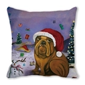 Christmas bulldog pillow case with Santa hat and festive gift prints on peach skin fabric - 18x18 Inch / Bulldog in Christmas Hat (Style 6)