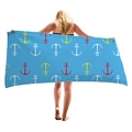 Asciugamano da spiaggia blu navy extra grande con stampe di ancore e tessuto morbido - 150x75cm / Stile Ancora