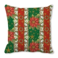 Christmas poinsettia flower print pillowcase with green and red festive stripes - Red Green Hand-Painted Christmas Wreath