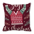 Deep red festive Christmas pillow case featuring a holiday sweater and 'Yay!' text - Burgundy Christmas Sweater Pine Branch (16)
