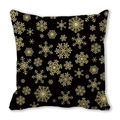 Macro del motivo a fiocchi di neve dorati su fodera per cuscino nera in pelle di pesca - 45x45 cm / Stile 23 - Fiocchi di Neve Oro Nero