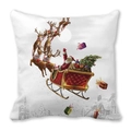 Detailed Christmas pillow case showing Santa Claus in a reindeer sleigh over a snowy village - Hand-painted Christmas Flying Sleigh Style (33)
